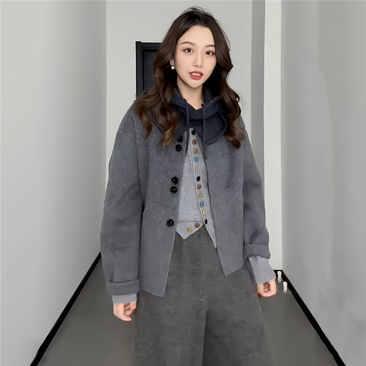 大码法式小香风毛呢外套女秋季新款胖mm宽松显瘦开衫大衣针织上衣