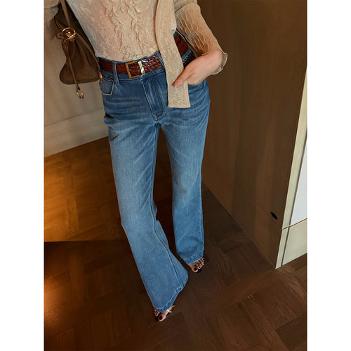 龍喜儿【比例玩家】微喇牛仔裤女设计感高腰显瘦时尚百搭长裤W597