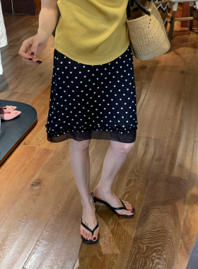 龍喜儿 桑蚕丝波点半身裙女设计感木耳边气质高腰真丝半裙831