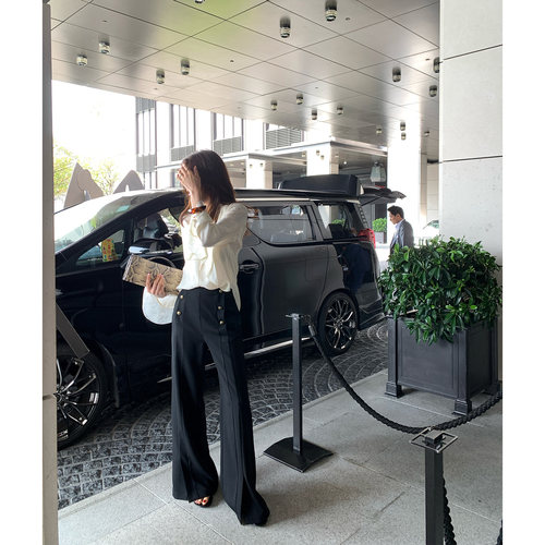 龍喜儿 醋酸西装裤女高级感修身显瘦垂顺气质微喇九分裤R387