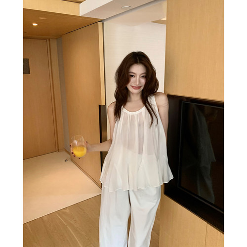 龍喜儿 天丝苎麻上衣女无袖U领遮肉显瘦时髦气质微透小衫A051