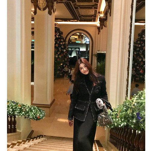 龍喜儿 小香风白鹅绒羽绒服女冬季羊毛轻奢设计感粗花呢外套Q910