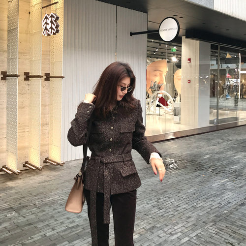 龍喜儿夹羊毛棉轻奢真毛领羊毛短外套女冬收腰小香风加厚上衣J266