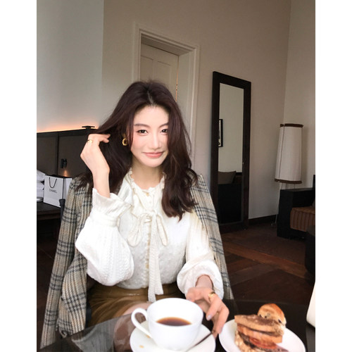 小香风蕾丝荷叶边衬衫女