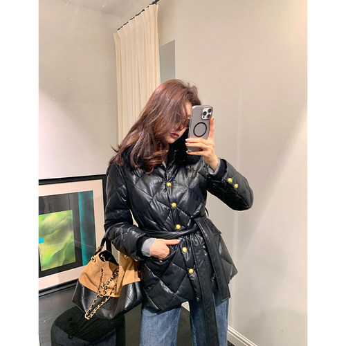 龍喜儿 95%白鹅绒真狐狸毛领羽绒服女冬装收腰小香风皮衣外套J080
