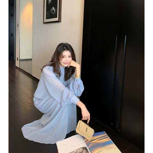龍喜儿 法式高级感连衣裙女氛围感小清新薄纱小衫长裙套装T856