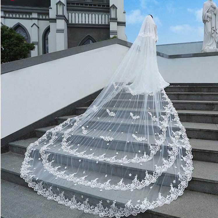 新款白色水溶蕾丝头纱配立体花朵