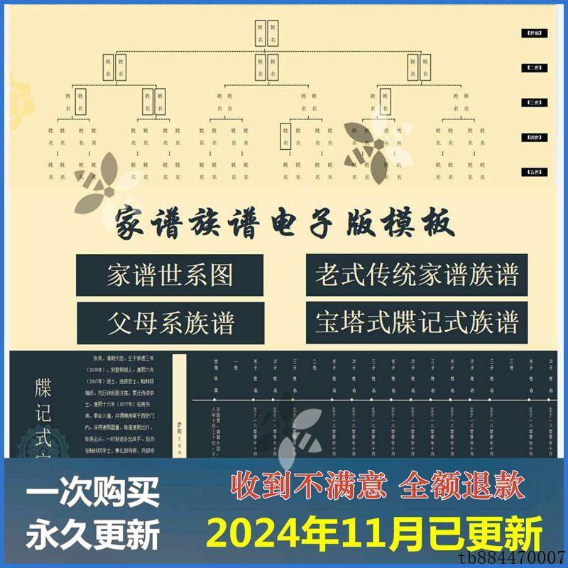 家谱族谱图电子版excel模板 家族人员登记表父系母系宝塔式世系图