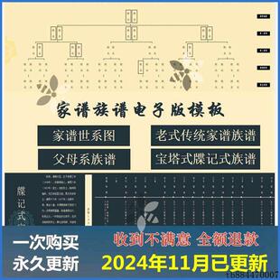家谱族谱图电子版excel模板 家族人员登记表父系母系宝塔式世系图