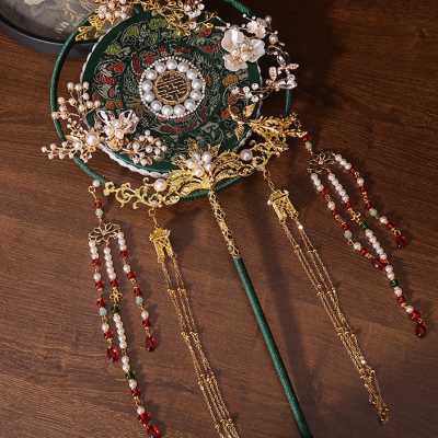 新娘团扇宋制绿色喜扇结婚团扇材料包手工中式出嫁手捧古风传统扇