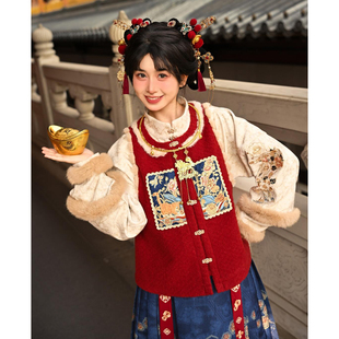 加绒加厚保暖古风马面裙 新年战袍新中式 汉服女2025新款 小橘猫