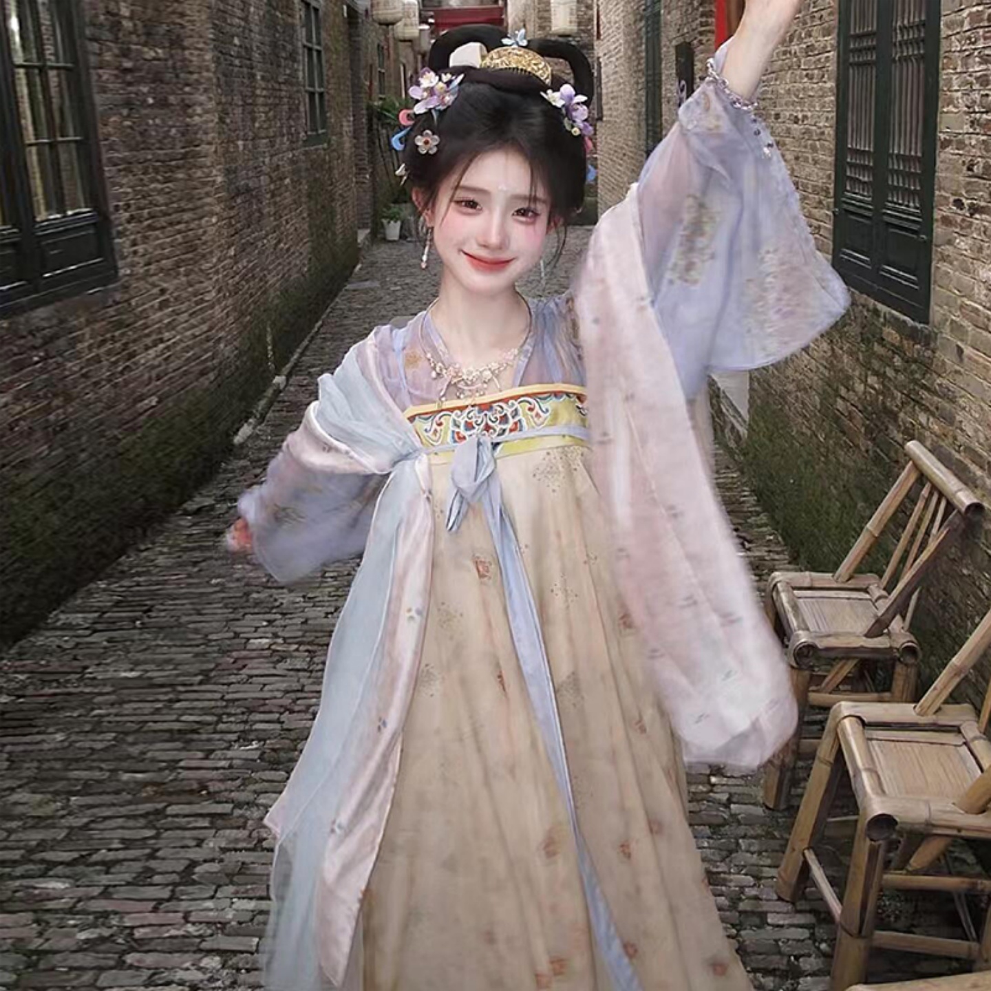 唐制汉服女古装2025新款唐风印花