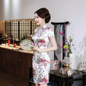 cheongsam复古修身 Retro 印花短旗袍 printed short slim and