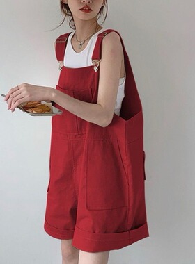 Casual loose overalls with strap shorts 休闲宽松工装背带短裤
