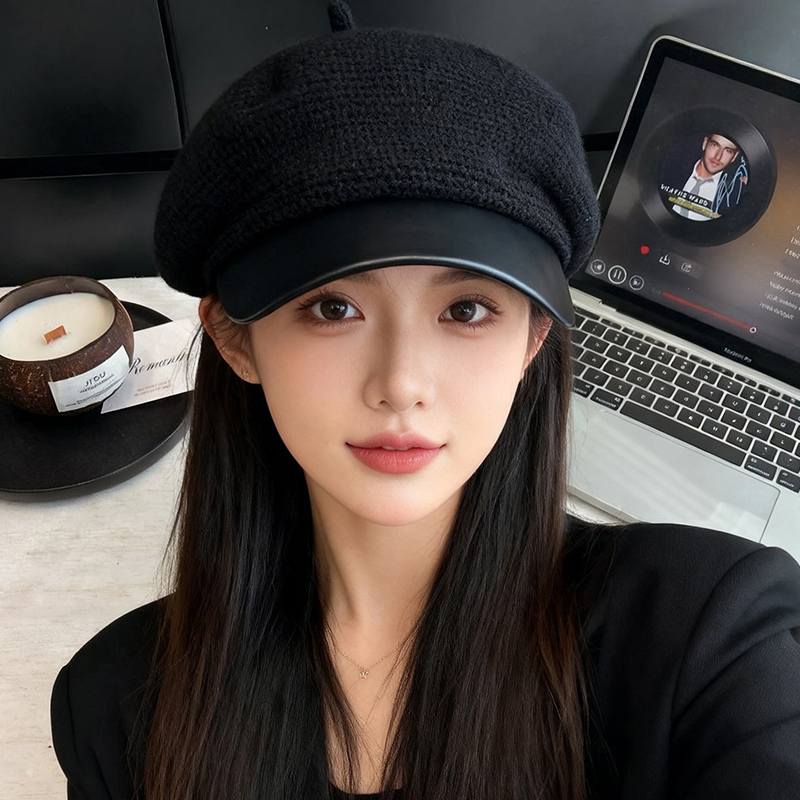 气质千金大头围方圆脸贝雷帽女