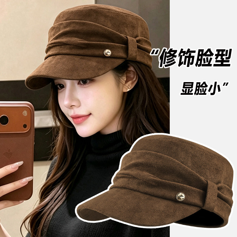 日系麂皮绒平顶马术帽女显脸小