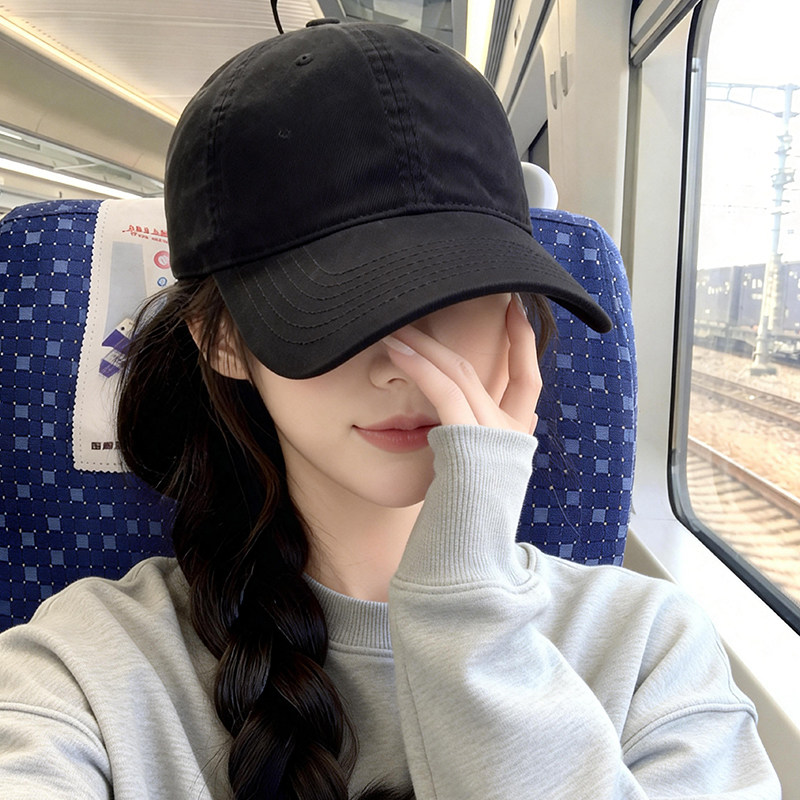 纯色软顶棒球帽女2026新款宽帽檐遮阳鸭舌帽大脸显脸小大头围帽子
