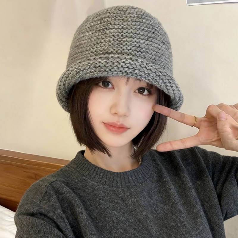 2025新款粗线针织卷边渔夫帽