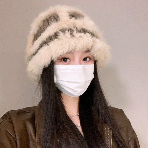 兔毛针织渔夫帽女秋冬新款保暖护耳粗毛线帽子素颜遮脸包头月子帽