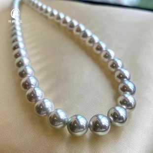 日本akoya海水珍珠项链 送礼自戴都可 银灰蓝真多麻项链强光正圆