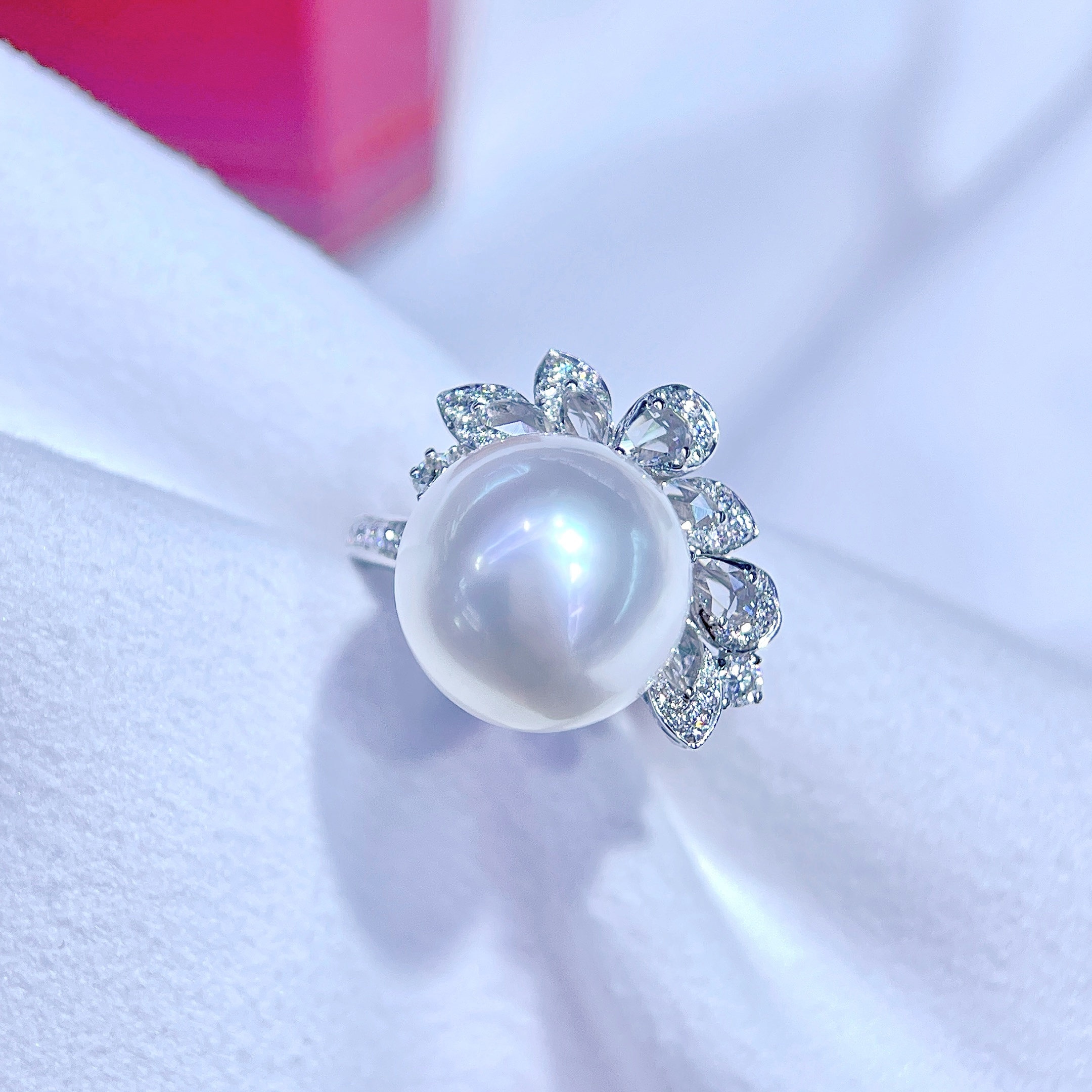 让手指美的无处安放的珍珠戒指 13-14mm正圆极光基本无瑕婴儿肌