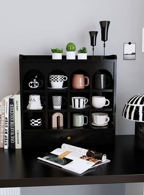黑色杯架杯子展示架客厅桌面多宝格收纳置物架格子架挂墙餐厅家居