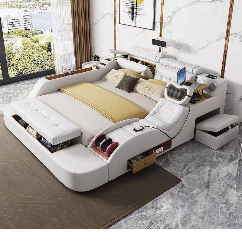 榻榻米床按摩 真皮床现代简约主卧双人床1.8米多功能婚床储物软床