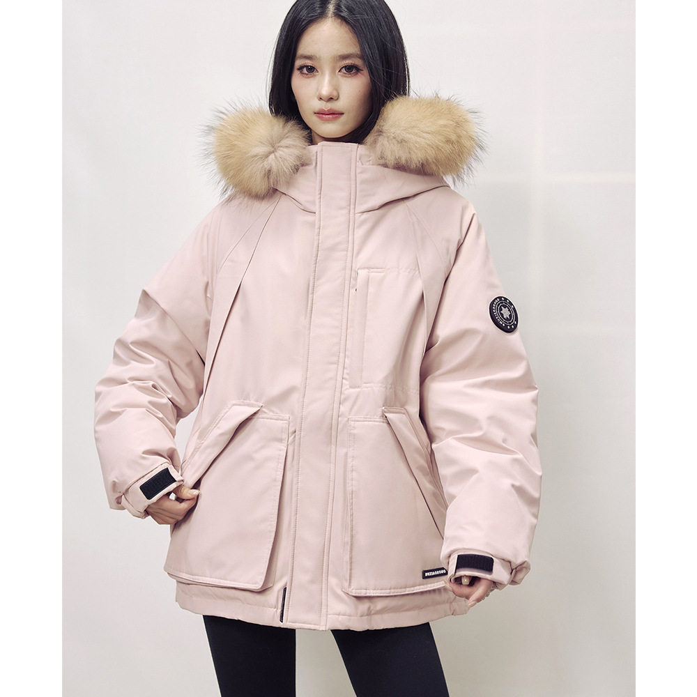 伯乐生活 25冬粉色派克羽绒服 90白鸭绒貉子毛领户外保暖时髦外套