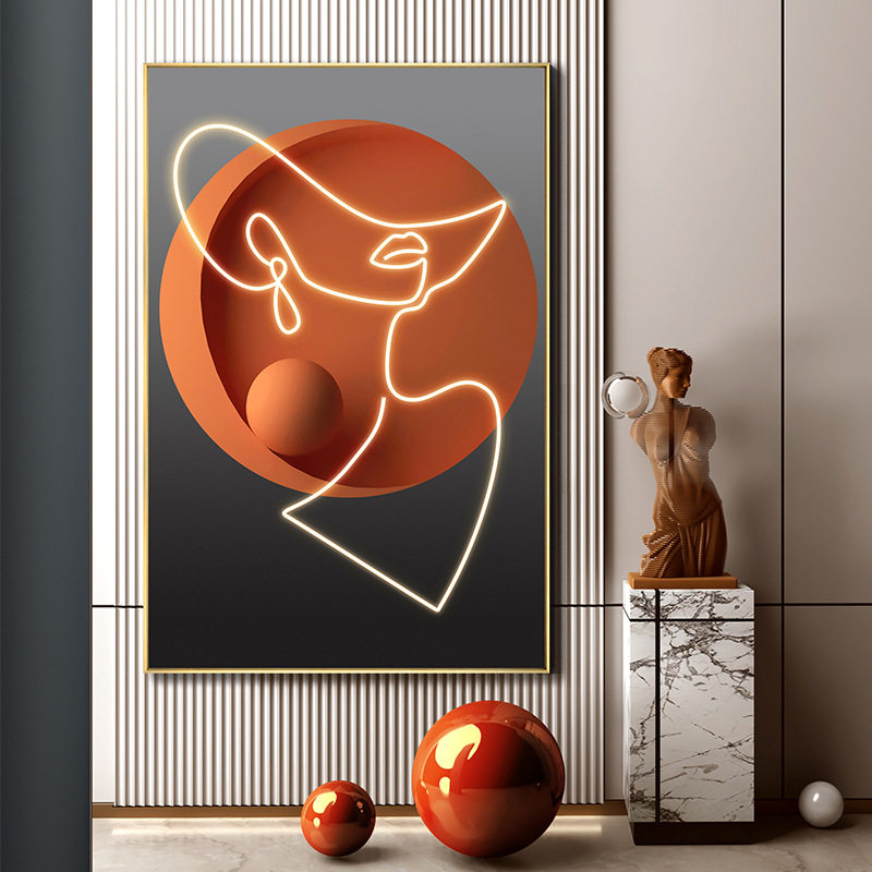 现代简约艺术挂画led灯装置实物画客厅沙发背景墙落地轻奢装饰画