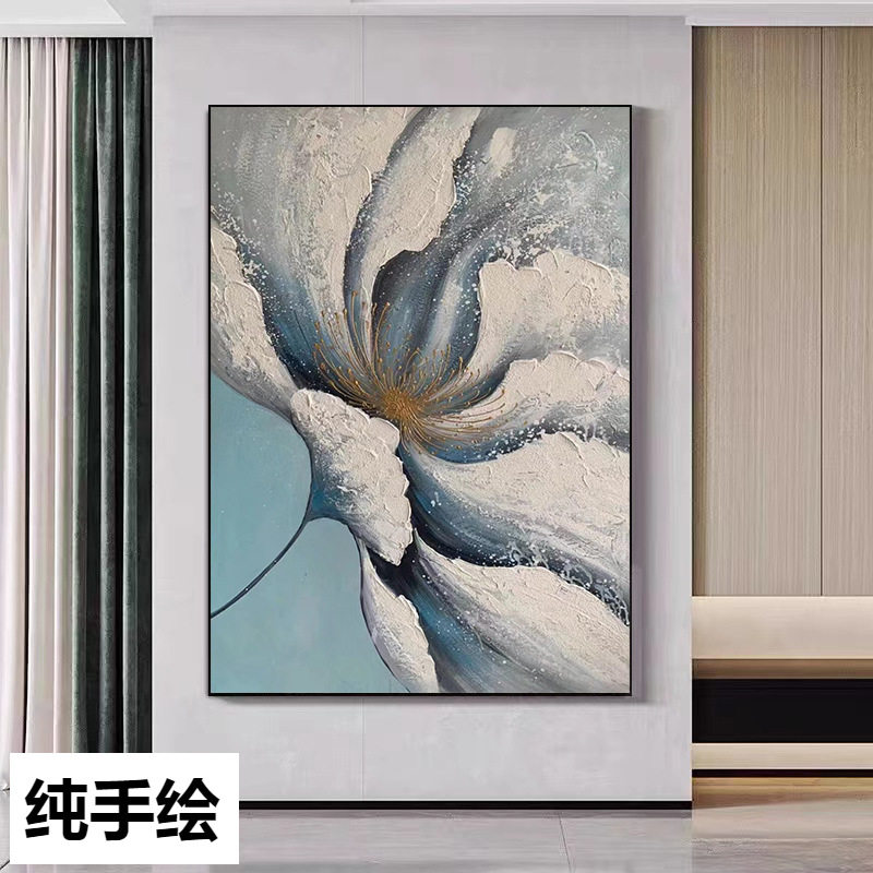 纯手绘油画客厅抽象落地装饰画花卉入户玄关挂画竖版手工壁画大幅