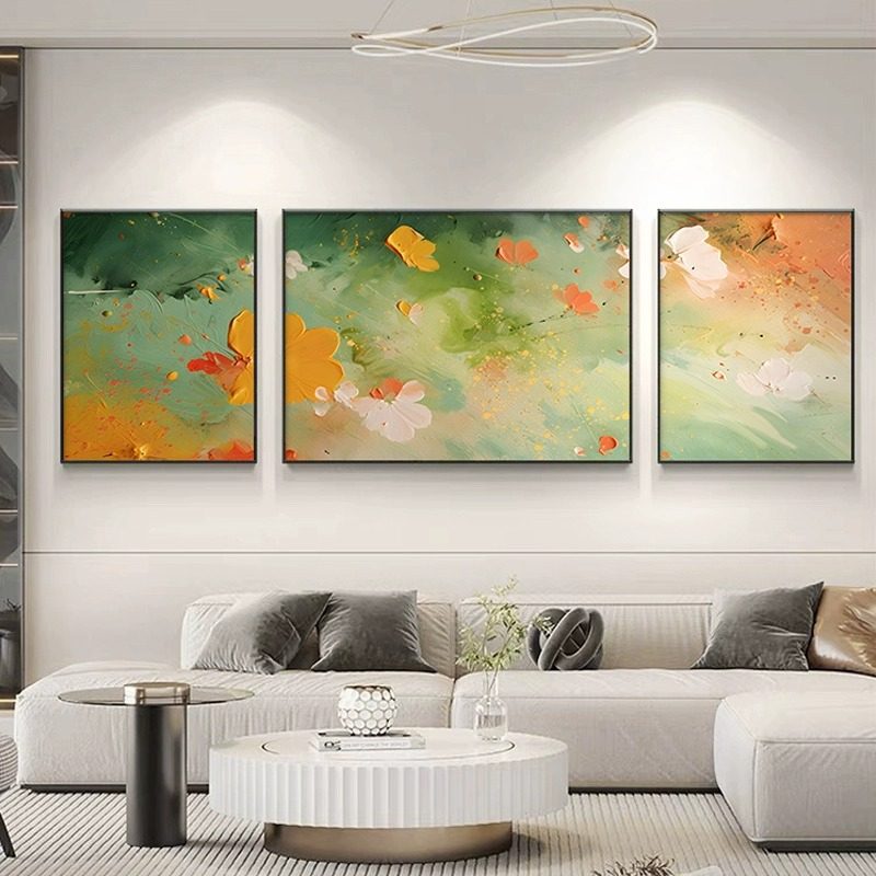 抽象派花卉三联客厅装饰画简约沙发背景墙挂画彩色艺术感壁画