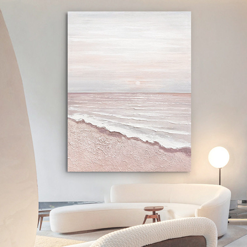 纯手绘油画厚肌理感客厅装饰画背景画可落地海边沙滩餐厅玄关挂画