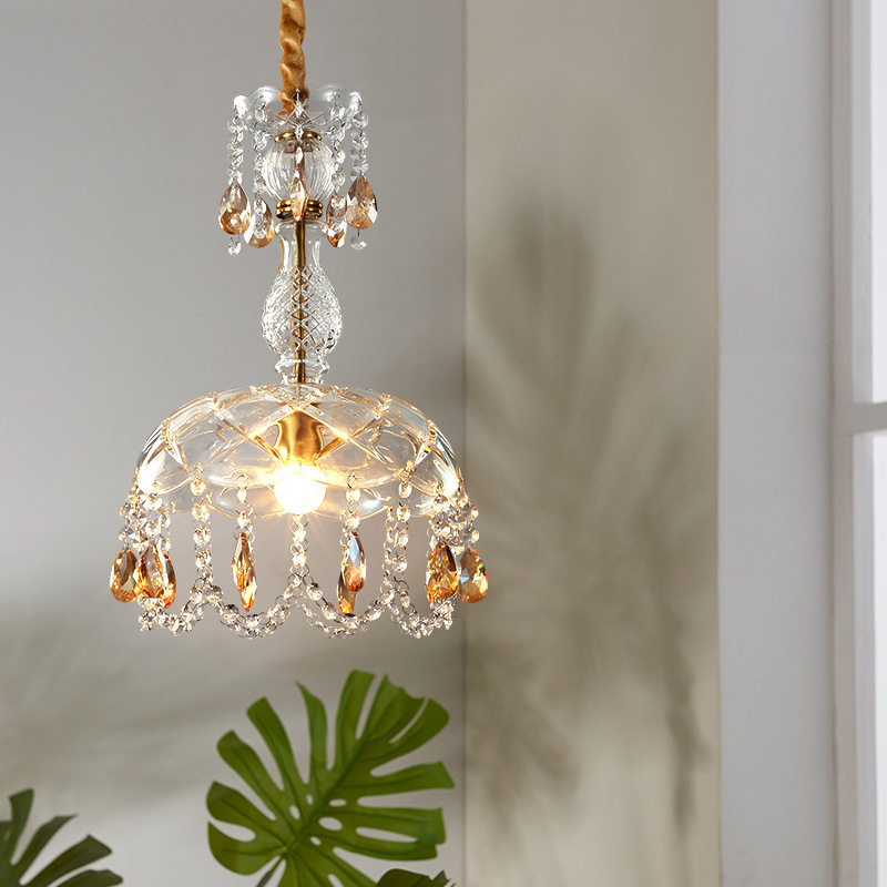 跨境款网红欧式复古 卧室床头吊线灯餐厅客厅吧台水晶单头小吊灯