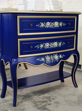 至高美彩绘家具两斗玄关柜蓝色胡桃色门厅装饰柜客厅储物柜批发