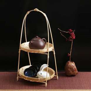 批发双层竹编收纳吊篮 水果盘提篮子茶点心竹篮 家居储物筐面包蛋