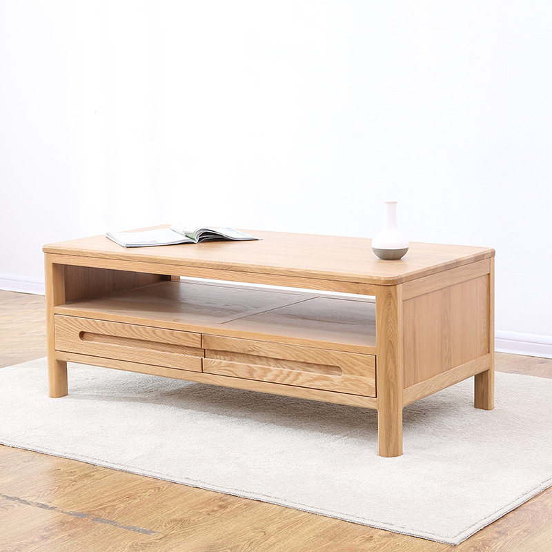 厂家供应流云实木茶几原木茶桌现代橡木咖啡桌北欧小户型客厅茶台