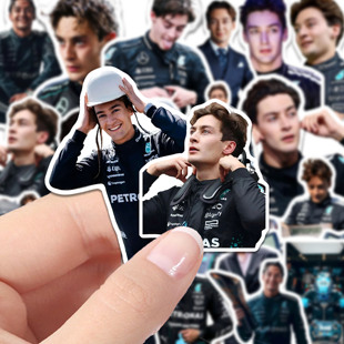 新款高清乔治拉塞尔防水贴纸手账装饰F1奔驰方程式赛车周边皇帝