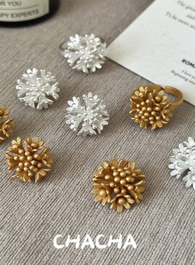 茶茶 S925纯银韩版小众设计感雏菊小花春夏款戒指韩式风复古指环