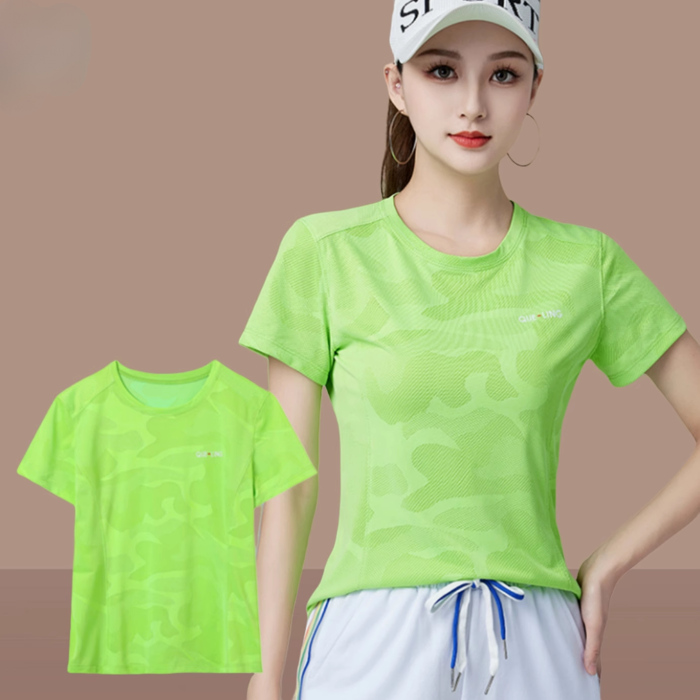 广场舞服装新款速干运动短袖健身操团体跳操服上衣大码鬼步舞服女