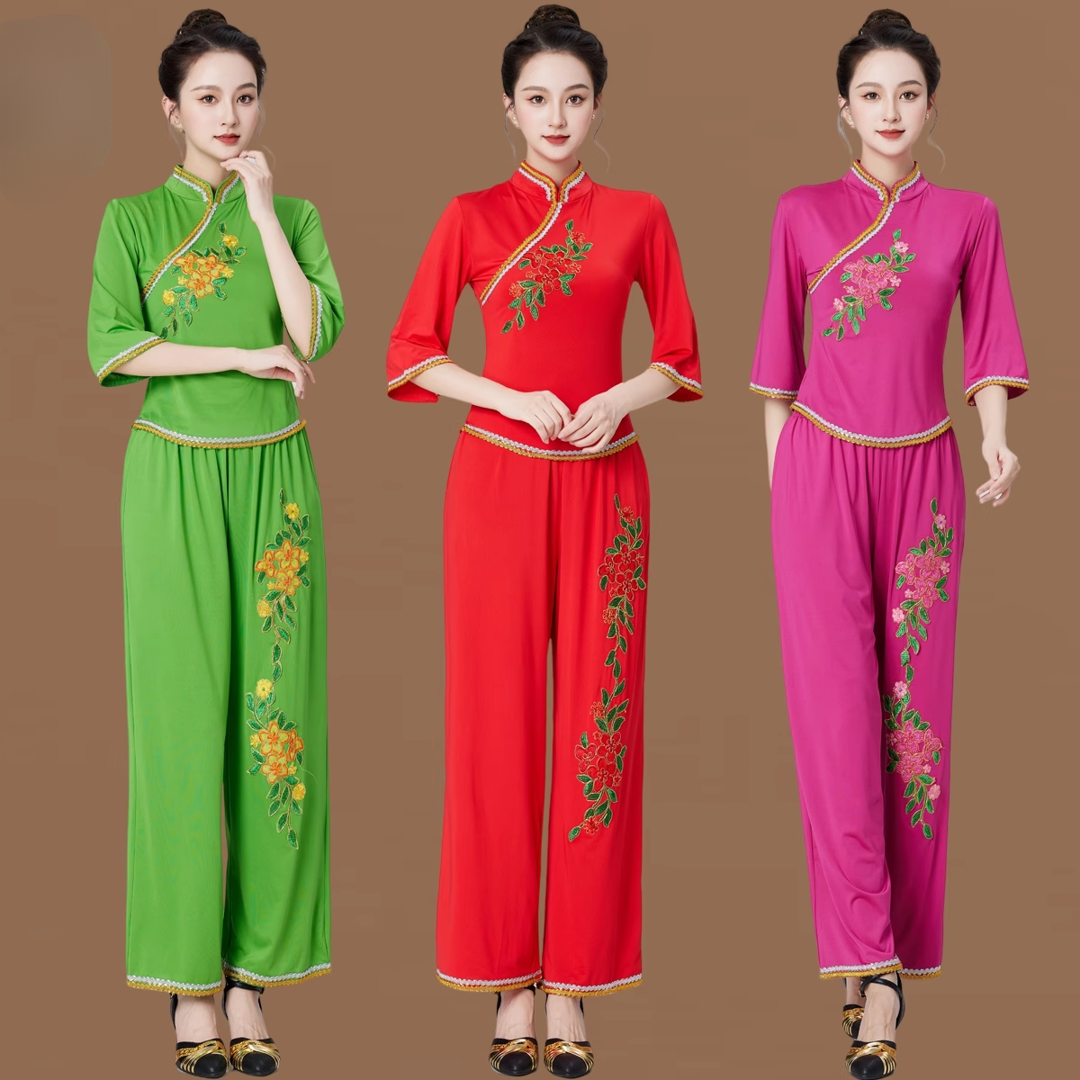 广场舞服装中老年广场舞古典扇子舞秧歌服中老年表演服装大码女
