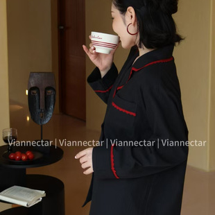 维安花密睡衣女春秋款长袖长裤家居服套装纯棉可外穿休闲简约纯色