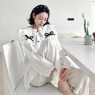 维安花密优雅复古性感蝴蝶结睡衣女春秋季新品家居服长袖时尚洋气