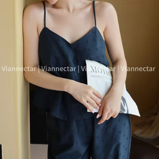 维安花密睡衣女春秋款长袖长裤家居服套装纯棉可外穿休闲简约纯色