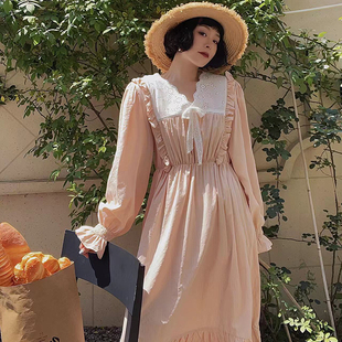 维安花密25年新款春款优雅长袖贡缎花朵甜美公主宫廷风家居服睡衣