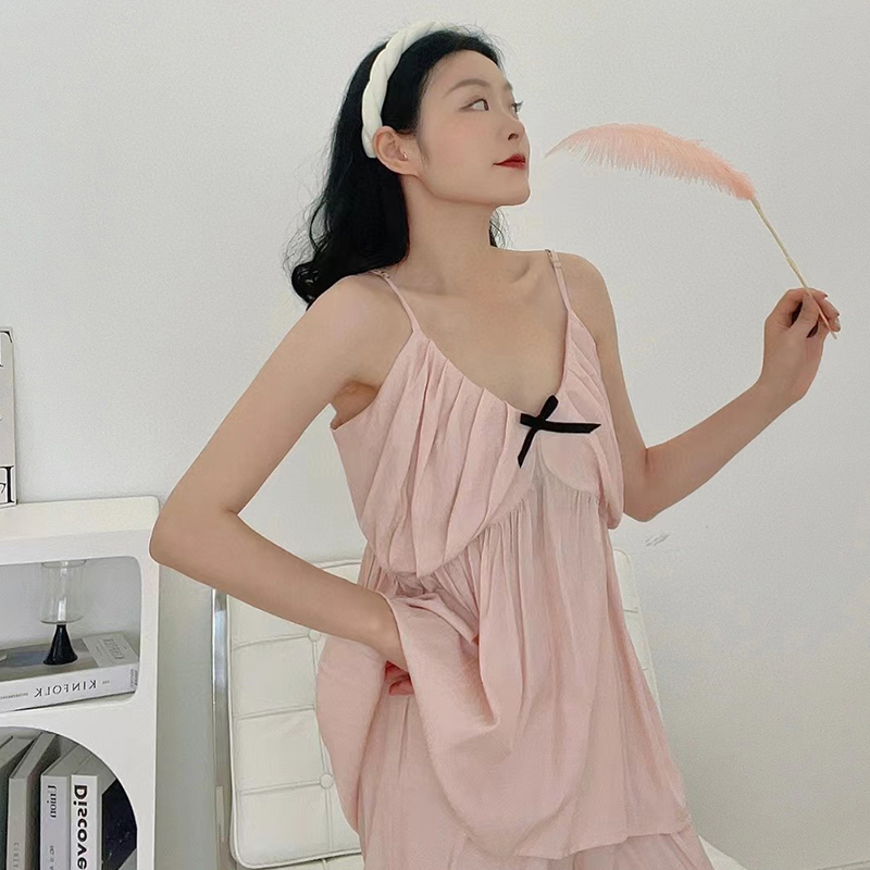 维安花密法式吊带睡衣女俩件套纯色度假性感纯欲风网红爆款家居服