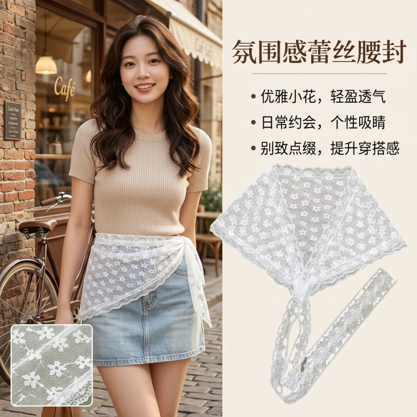 披肩屁帘蕾丝镂空半身裙叠穿纱裙百搭韩版短裙屁帘三角巾系脖丝巾