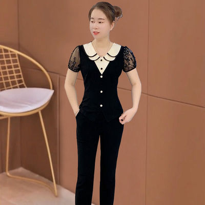 洋气两件套女2025夏季新款时尚轻奢气质高雅修身显瘦微喇裤套装女