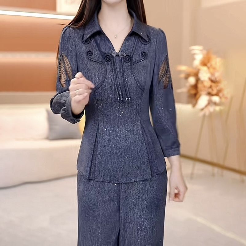 高级气质新中式手工盘花两件套女2025春夏季新款上衣裤子套装女夏
