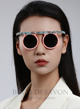 前卫潮流拼料板材太阳镜圆形防晒墨镜男女防紫外线新款驾驶开车潮