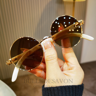 26年新款高级感复古牛角太阳镜圆形全框天然黑牛角墨镜白牛角男女